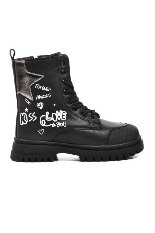 Black Polyurethane Girls Boots 1566 F