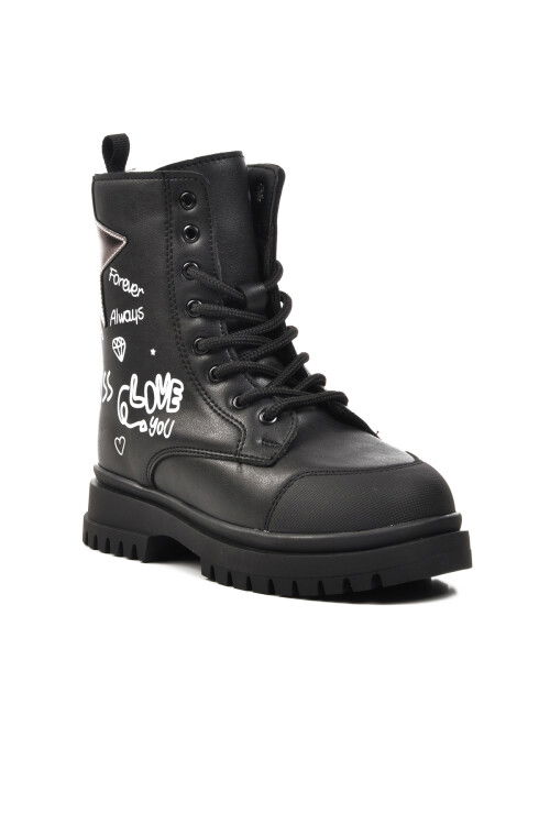 Black Polyurethane Girls Boots 1566 F