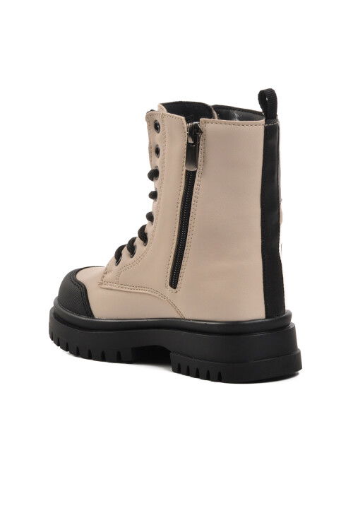 Beige Lace-Up Zippered Girls Boots 1566 P