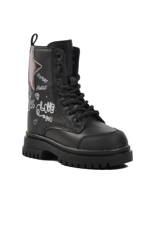 Black Lace-Up Zippered Girls Boots 1566 P