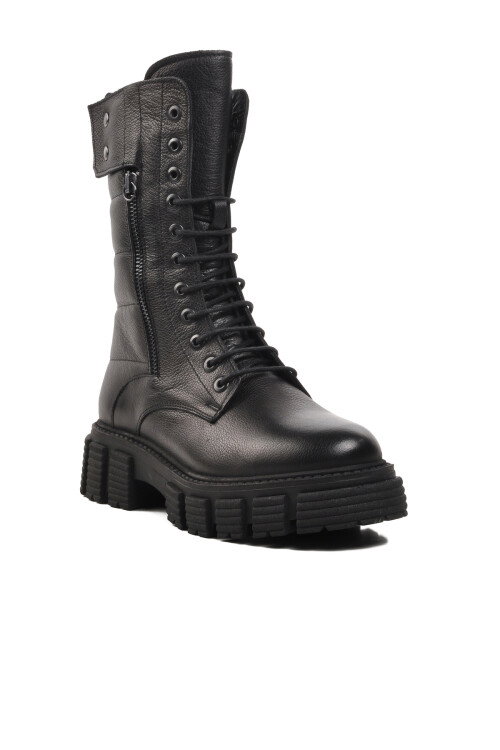 Black Zippered Lace-Up Womens Boots 36871-1 Z