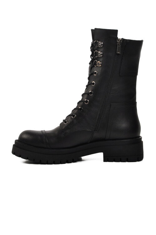 Black Lace-Up Zippered Womens Boots 22936 Z