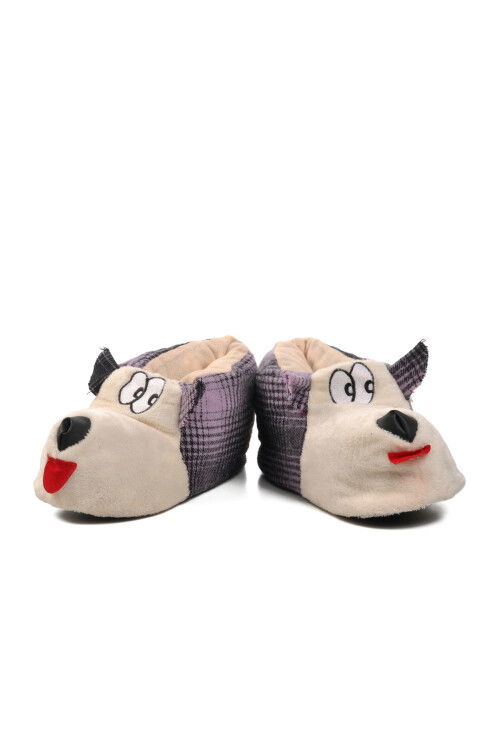 Purple-Beige Womens Slippers with Dogs G