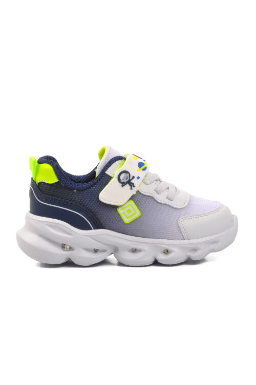 White Navy Blue Velcro Mesh Lighted Baby Sneakers 1415 B