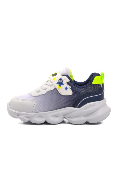 White Navy Blue Velcro Mesh Lighted Baby Sneakers 1415 B