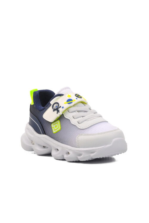 White Navy Blue Velcro Mesh Lighted Baby Sneakers 1415 B