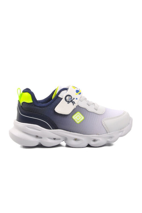 White-Navy Blue-Yellow Textile Childrens Sports Shoes 1415 P