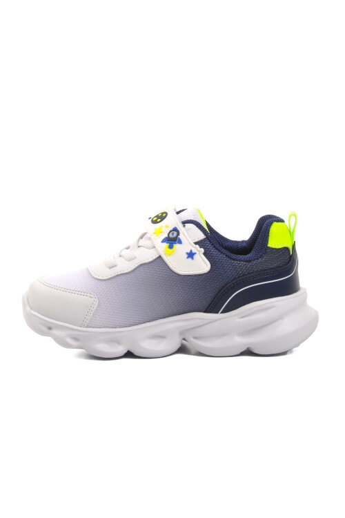 White-Navy Blue-Yellow Textile Childrens Sports Shoes 1415 P