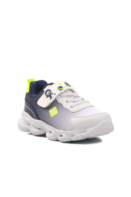 White-Navy Blue-Yellow Textile Childrens Sports Shoes 1415 P