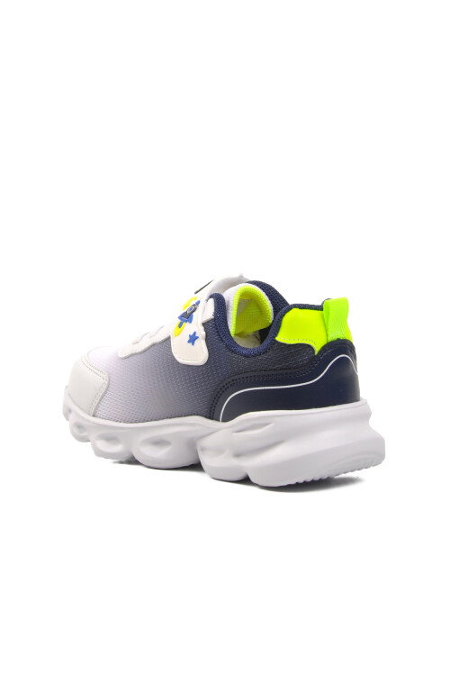 White-Navy Blue-Yellow Textile Childrens Sports Shoes 1415 P