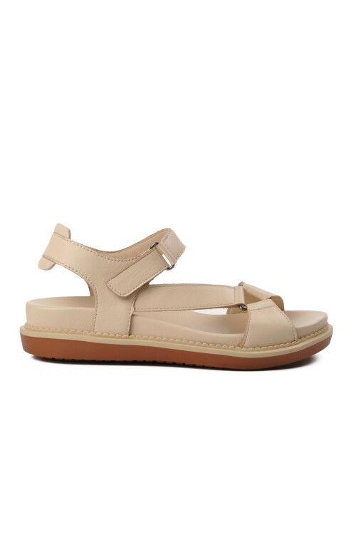 Beige Genuine Leather Womens Sandals 202064Y