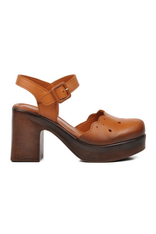 Tan Genuine Leather Womens Heeled Sandals 2217001Y Z