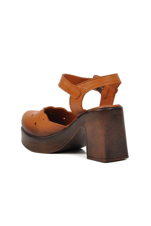 Tan Genuine Leather Womens Heeled Sandals 2217001Y Z