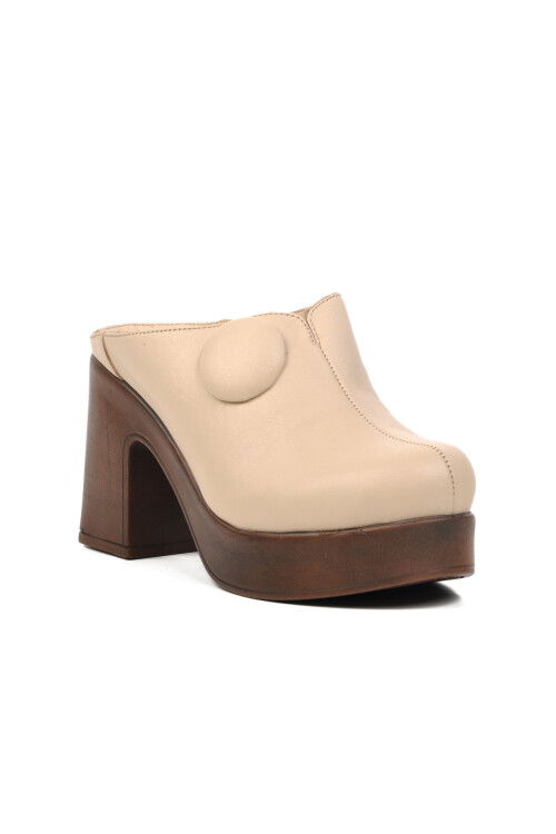 Beige Womens Heeled Slippers 2217013Y Z