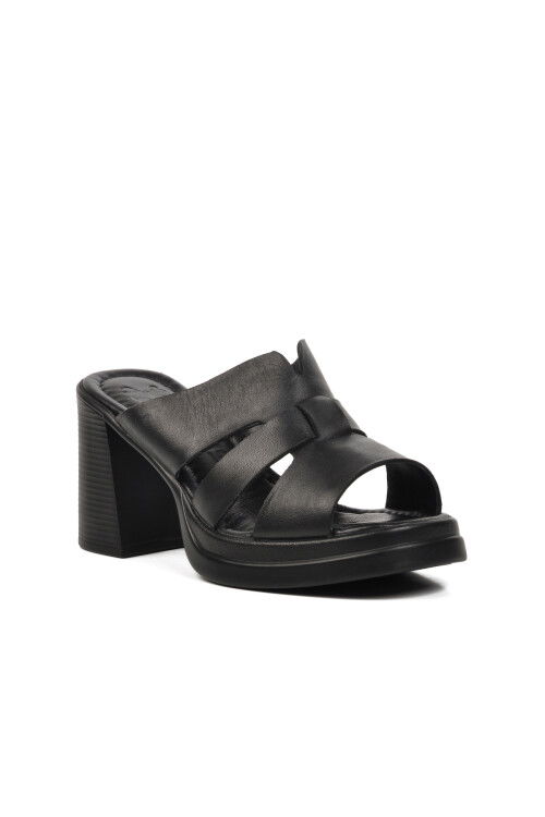 Black Genuine Leather Womens High Heel Slippers 2413403Y Z