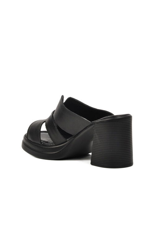 Black Genuine Leather Womens High Heel Slippers 2413403Y Z