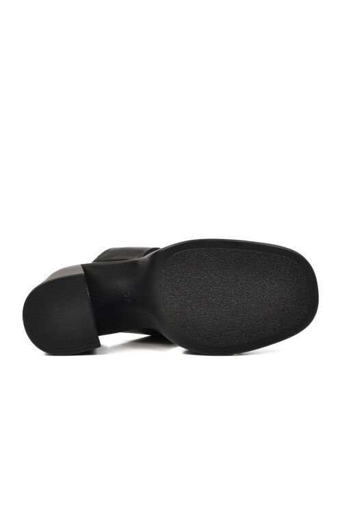 Black Genuine Leather Womens High Heel Slippers 2413403Y Z