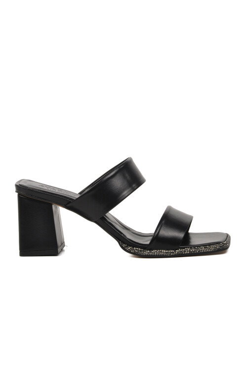 Black Womens High-Heeled Slippers 301092 Z