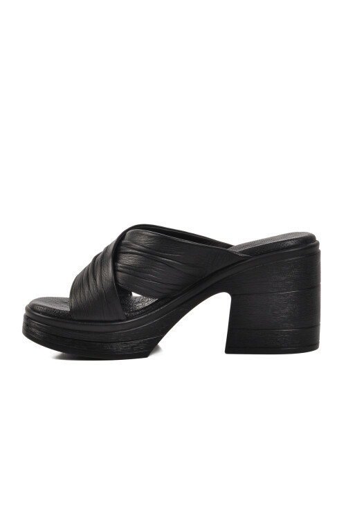 Black Womens High-Heeled Slippers 523004 Z