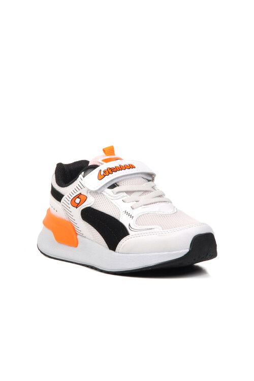 White Orange Unisex Velcro Kids Sports Shoes 729 F