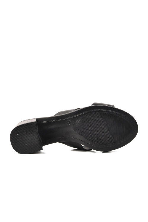 NARROW MOLD Black Genuine Leather Womens Heeled Slippers 9749 Z