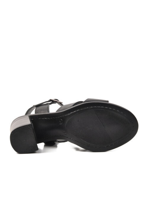 صندل بكعب من الجلد الطبيعي الأسود للنساء 9760 Z