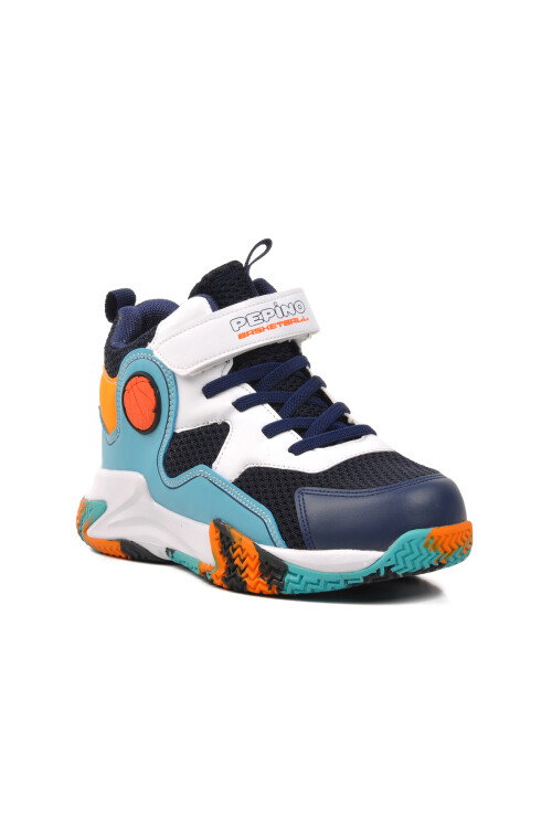 Navy Blue Orange Unisex Kids Basketball Shoes 1656 F