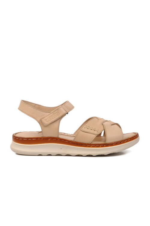 Bej Hakiki Deri Kadın Düz Sandalet 22981709 Z