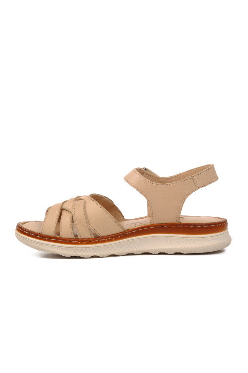 Bej Hakiki Deri Kadın Düz Sandalet 22981709 Z