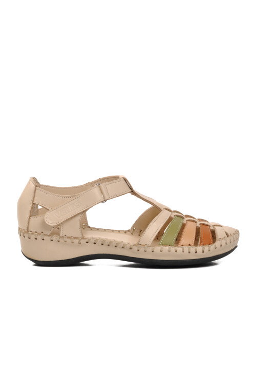 Beige Velcro Genuine Leather Womens Sandals 23033319Y Z