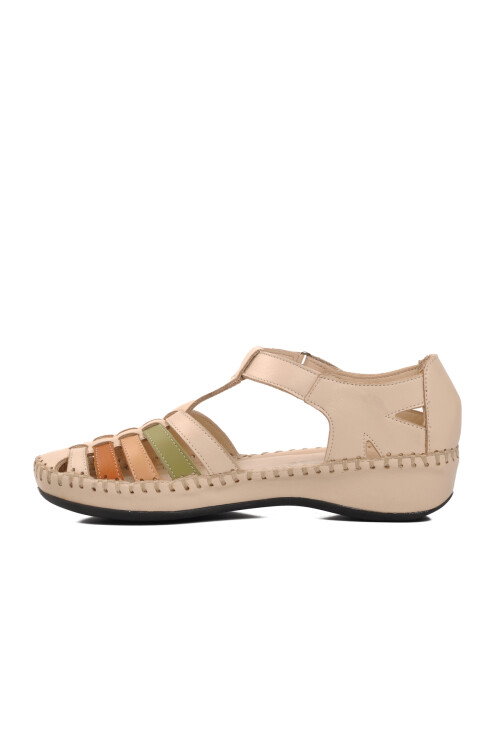 Beige Velcro Genuine Leather Womens Sandals 23033319Y Z