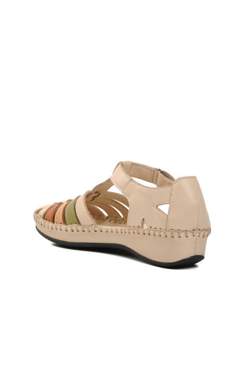 Beige Velcro Genuine Leather Womens Sandals 23033319Y Z