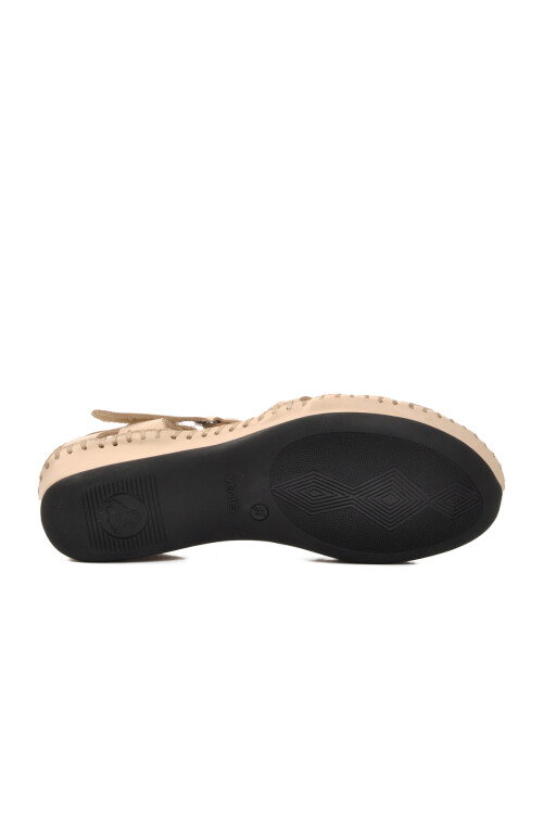 Beige Velcro Genuine Leather Womens Sandals 23033319Y Z