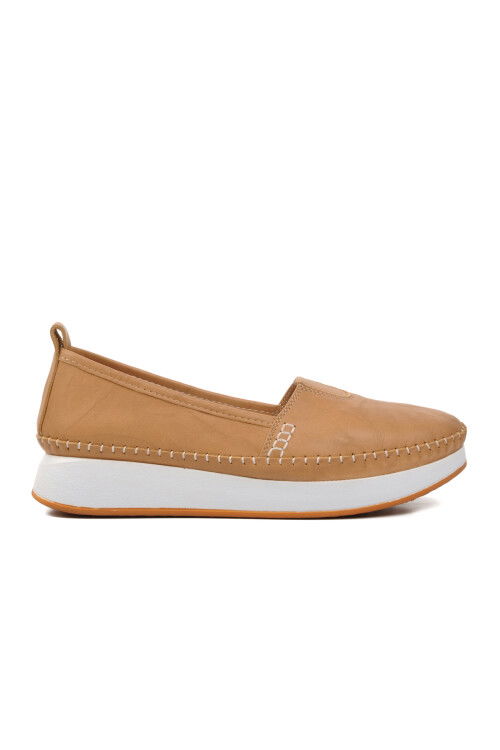 Beige Genuine Leather Anatomic Womens Casual Shoes 24075 Z