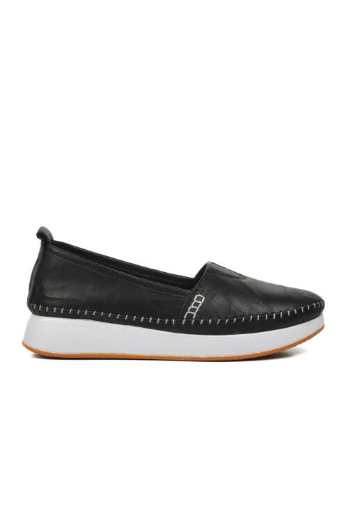 Black Genuine Leather Anatomic Womens Casual Shoes 24075 Z