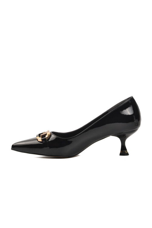 Black Patent Leather Thin Low Heeled Womens Evening Shoes 312171 Z