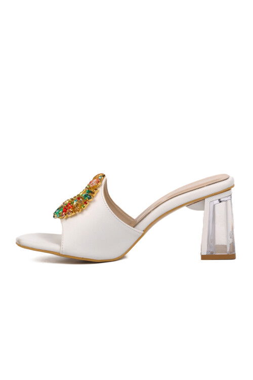 White Womens High Heel Slippers 409128 Z