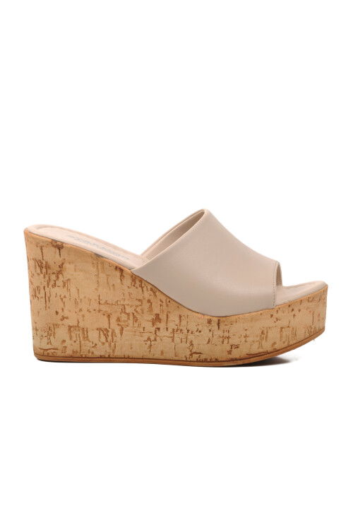 Beige Womens Heeled Slippers 552209 Z