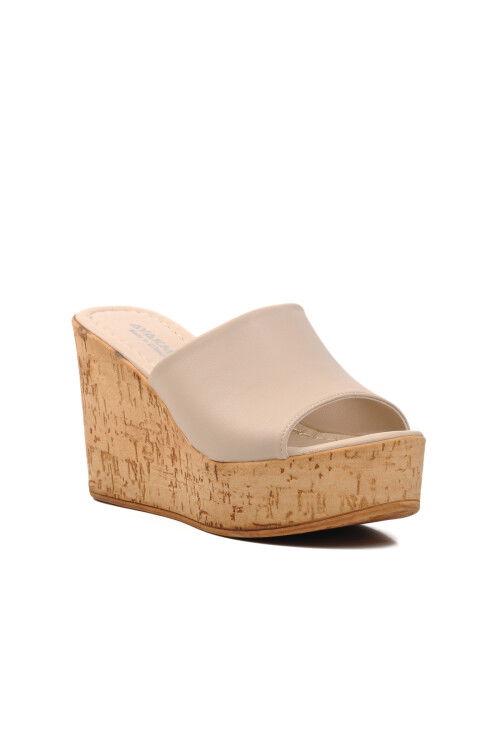 Beige Womens Heeled Slippers 552209 Z