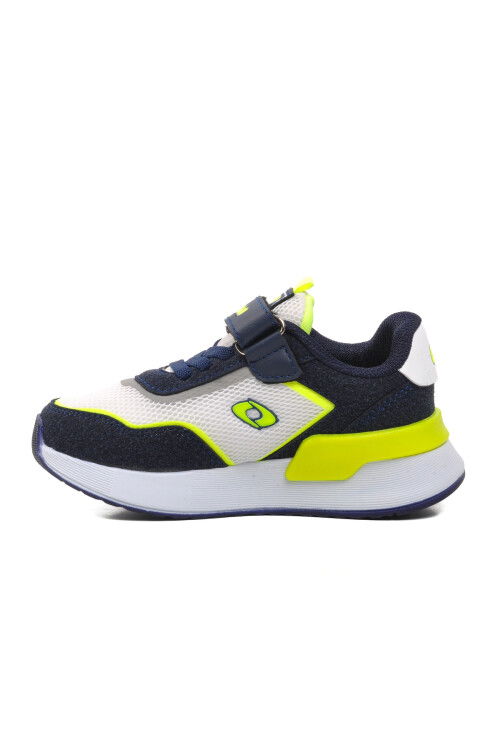 Navy Blue-White-Fluorescent Yellow Childrens Sneakers 730 P