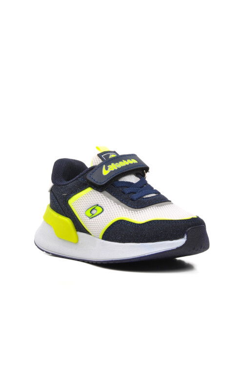 Navy Blue-White-Fluorescent Yellow Childrens Sneakers 730 P