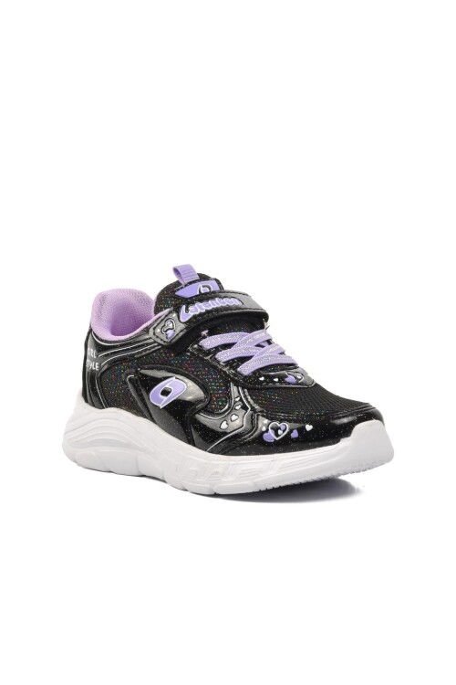 Black Lilac Velcro Girls Sneakers 732 P