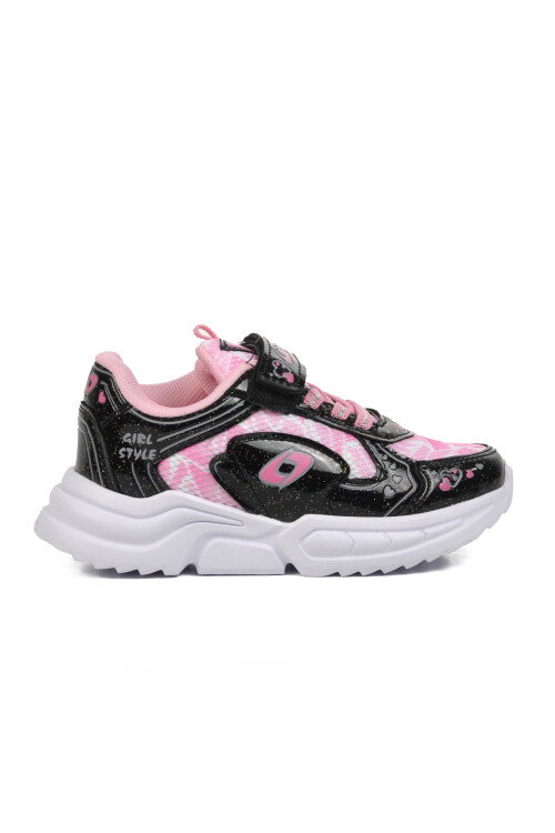 Black-Pink Velcro Girls Sneakers 732 P