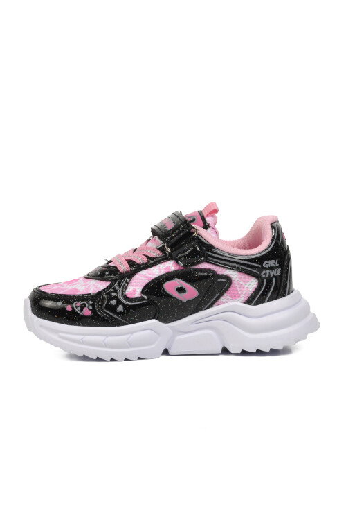 Black-Pink Velcro Girls Sneakers 732 P