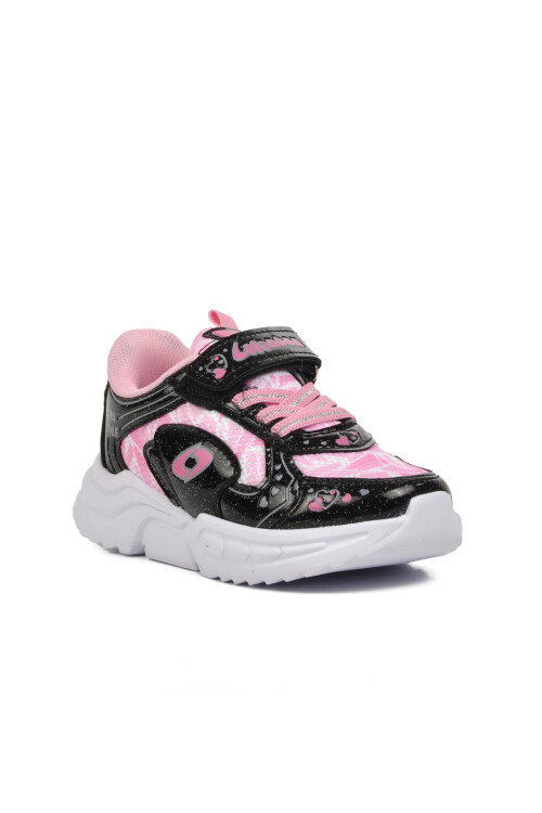 Black-Pink Velcro Girls Sneakers 732 P