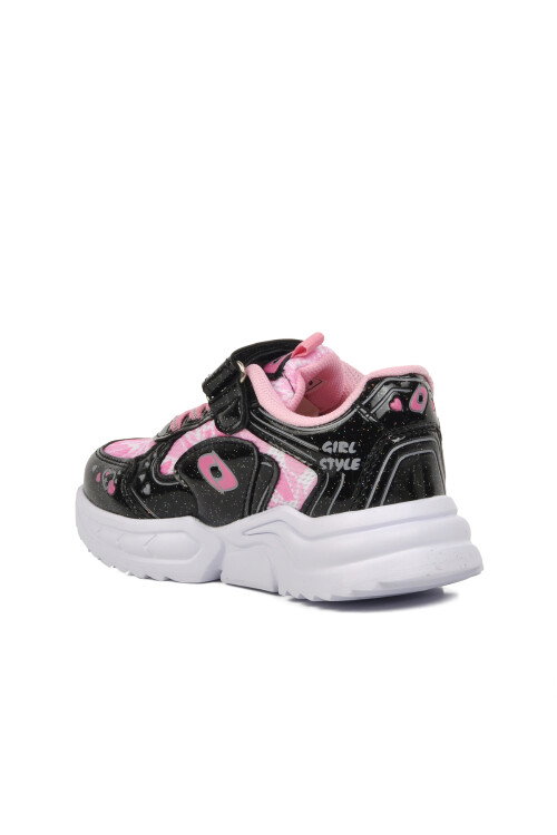 Black-Pink Velcro Girls Sneakers 732 P