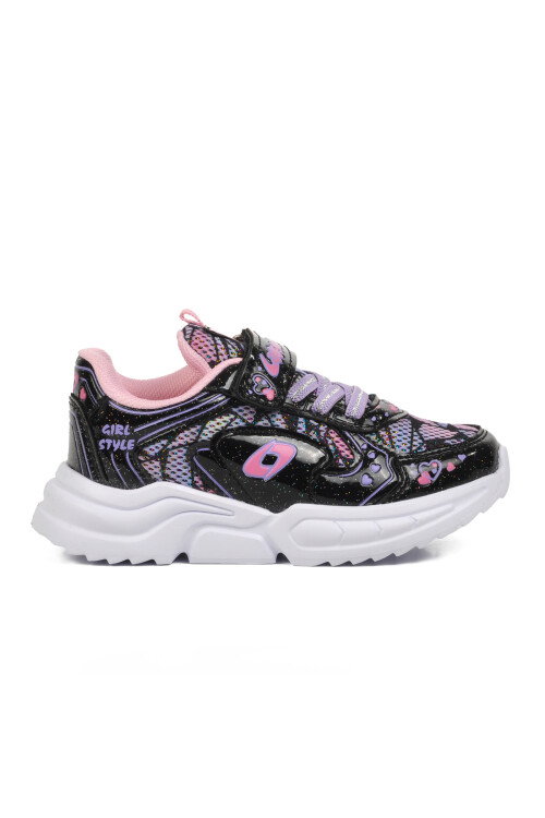 Siyah Pembe Cırtlı Kız Çocuk Spor Ayakkabı 732 P