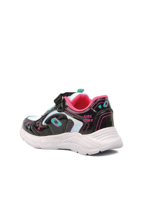 Black Aqua Green Velcro Girls Sneakers 732 P