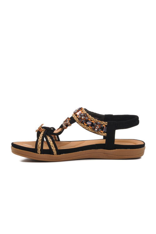 صندل نسائي من الجلد الطبيعي باللون الأسود 9636 Z