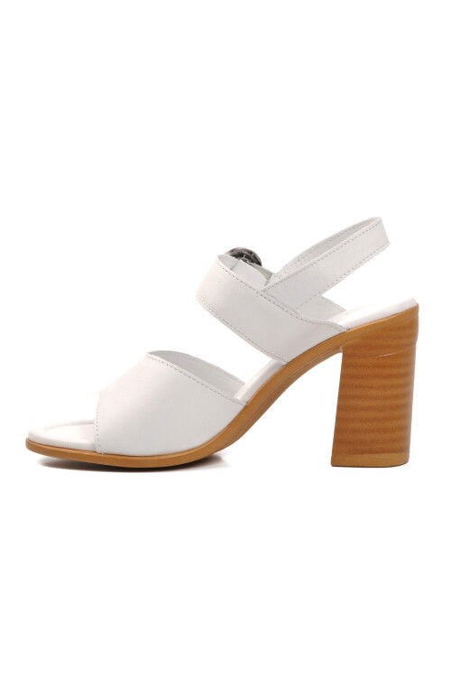 White Genuine Leather Womens Heeled Sandals 9750 Z